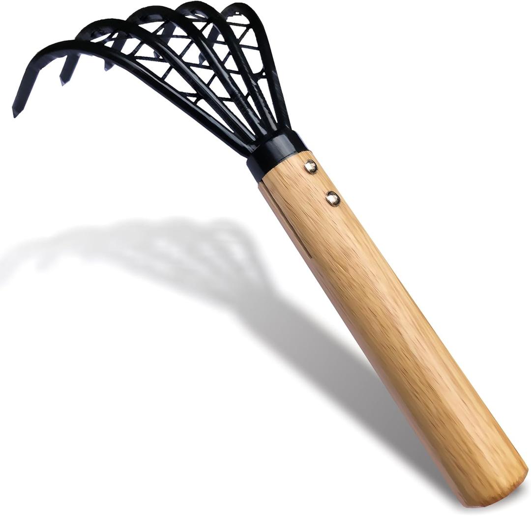 Garden Rake 5-Claw Landscape Dethatcher Thatching Beach Combing Rake for Digging Clam Shell Defoliation Hoe Garden Tool for Loosen The Soil (Brown)