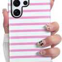 SOKAD Magnetic Horizontal Stripes Phone Case for Samsung Galaxy S25 Ultra | Cute Pink Striped Pattern, Compatible with Magsafe, Screen Protector, Glossy Shockproof Protective Case Cover for Girls Women