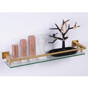 Glass Shelf for Bathroom 24 inch Rectangular Stainless Steel Wall Shelves Tempered Glass Modern Stainless Steel Wall Mount Accessories Organizers Storage (Brushed Gold)