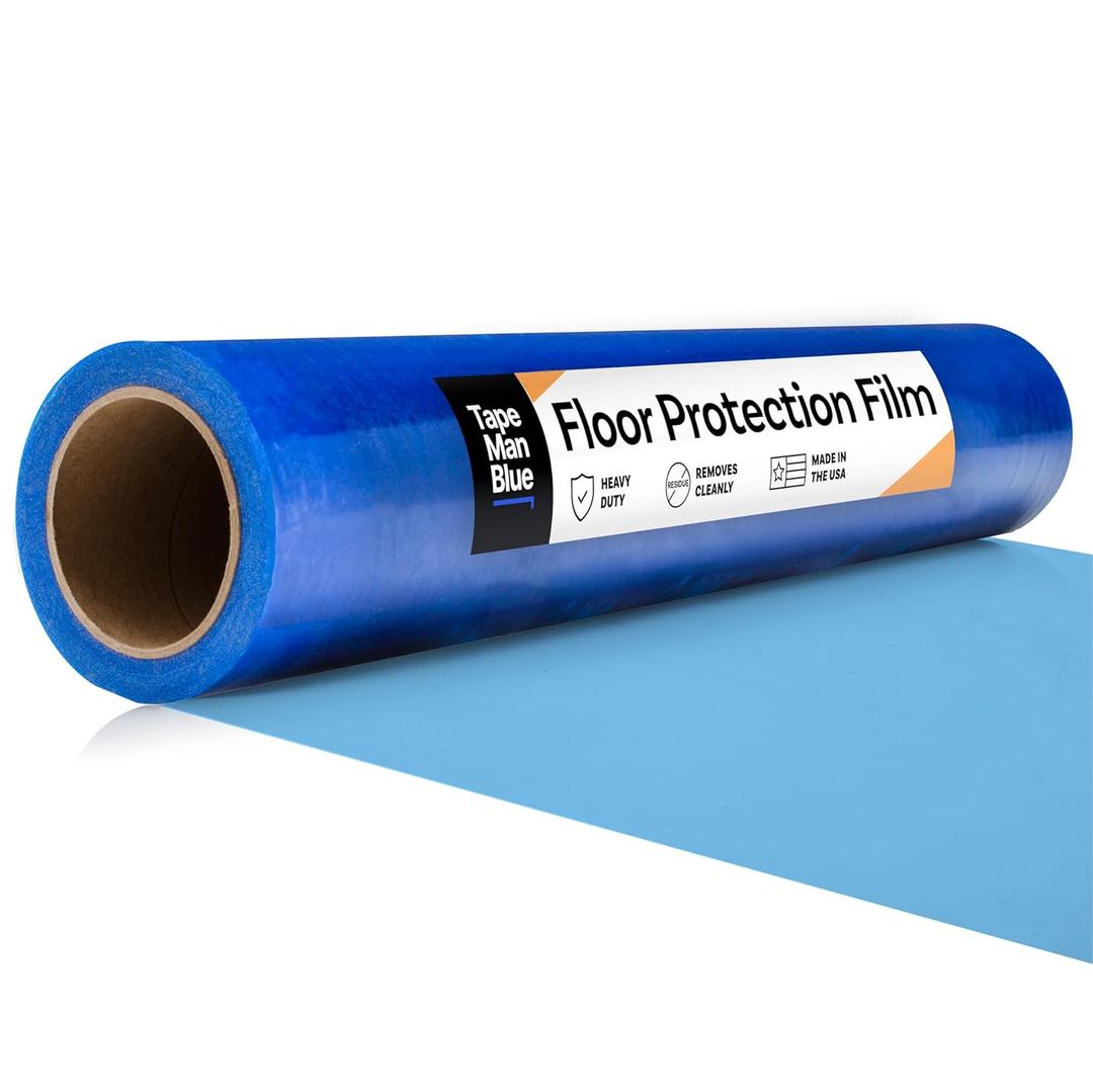 Floor Protection Film, 36" x 200', Made in USA, Blue Self Adhesive Floor Protector Tape for Moving, Painting and Construction, Temporary Covering to Shield Hardwood, Tile, Hard Surfaces Floor Protection Film, 36" x 200', Made in USA, Blue Self Adhesive Floor Protector Tape for Moving, Painting and Construction, Temporary Covering to Shield Hardwood, Tile, Hard Surfaces