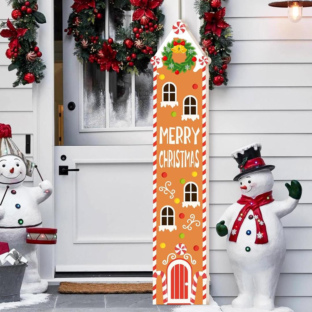 Roowest Gingerbread House Christmas Decorations, 47'' Gingerbread House Shaped Wooden Porch Sign for Home Front Door Porch Walls Yard Indoor Outdoor Decor