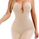 Decorus Women's Low Back Full Deep Plunge Strapless Bodysuit Mid Thigh Backless Shapewear Tummy Control Shaping Body Shaper, XL