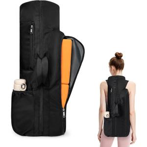 Yoga Mat Bag Backpack for Women and Men with Multi-Pockets for Mats Blocks and Accessories, Waterproof Yoga Mat Carrier Holder for Workouts, Gym, Pilates (Black)