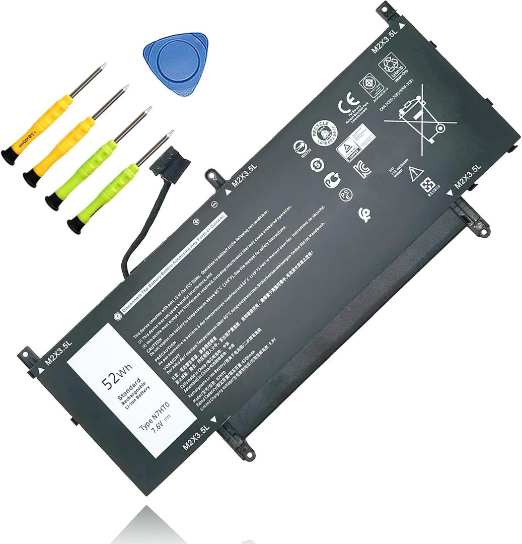 52Wh N7HT0 Replacement Laptop Battery for Dell Latitude 9510 9520 Latitude 9520 2-in-1 Series N7HTO TVKGH V5K68 N2NLL 0PKW00 08NFC7 0HYMNG 089GNG 7.6V 6500mAh 4-Cell