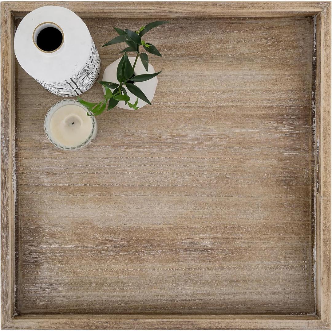 Hanobe Large Ottoman Serving Tray: Wood Coffee Table Trays with Handles 20 Inch for Living Room - Square Extra Big Oversized Rustic Farmhouse Ottoman Topper for Parties Kitchen Home Hanobe Large Ottoman Serving Tray: Wood Coffee Table Trays with Handles 20 Inch for Living Room - Square Extra Big Oversized Rustic Farmhouse Ottoman Topper for Parties Kitchen Home