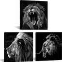KREATIVE ARTS - 3 Panels Lion King Black and White Canvas Prints Wall Art Modern Painting Wall Pictures for Living Room Office Decoration Ready to Hang (20x20inchx3pcs/set)