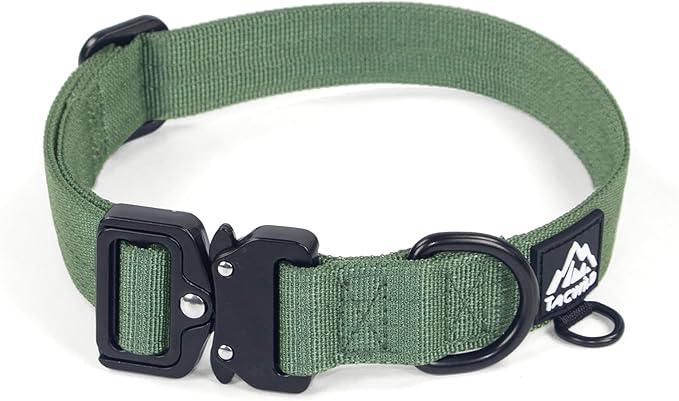 Dog Collar for Large Dogs - Adjustable, Chew Proof Nylon Collar with Metal Quick Release Buckle and D-Ring for Dog Tags (Dark Green, L) (1''Width, Fit 14''-20'')