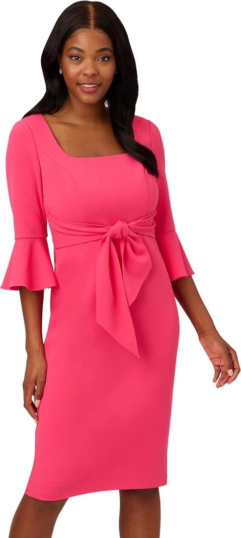 Adrianna Papell Women's Bell Sleeve Tie Front Dress (Pink)