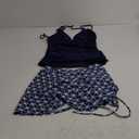 Yonique 2 Piece Swimsuits for Women Halter Tankini Top with Skirt Bottom Tummy Control Bathing Suit (Small, Navy Blue)