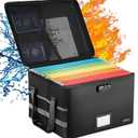 File Box with Lock, Fireproof Document Box File Organizer with Zipper & Adjustable Handle, Collapsible File Storage Box for Home Office, Filing Cabinet for Hanging Letter/Legal Folder (Black)