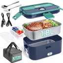 Livhil Electric Lunch Box Food Heater, Portable Food Warmer, Hot Lunch Warmer Heated Lunch Box for Adults, 60W 1.8L 12V-24V 110V Stainless Steel Container Portable Food Heater (Green+Royal Blue)