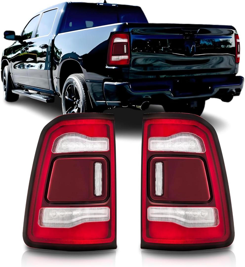LED Tail Lights Assembly Compatible with 2019 2020 2021 2022 Dodge Ram 1500 Without Blind Spot Rear Brake Lamp Taillights, Driver & Passenger Side