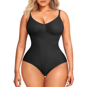 BRABIC Womens' Seamless Sleeveless V-Neck Bodysuit Shapewear Tummy Control (X-Large/XX-Large, Black Brief)