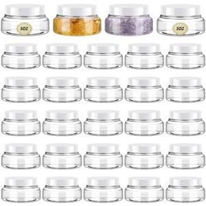 Tessco 24 Pack Plastic Jars with Lids Labels Empty Clear Plastic Jars Round Refillable Cosmetic Containers Body Butter Containers Bulk Sugar Scrub Bottle for Make Up(5 oz,White)