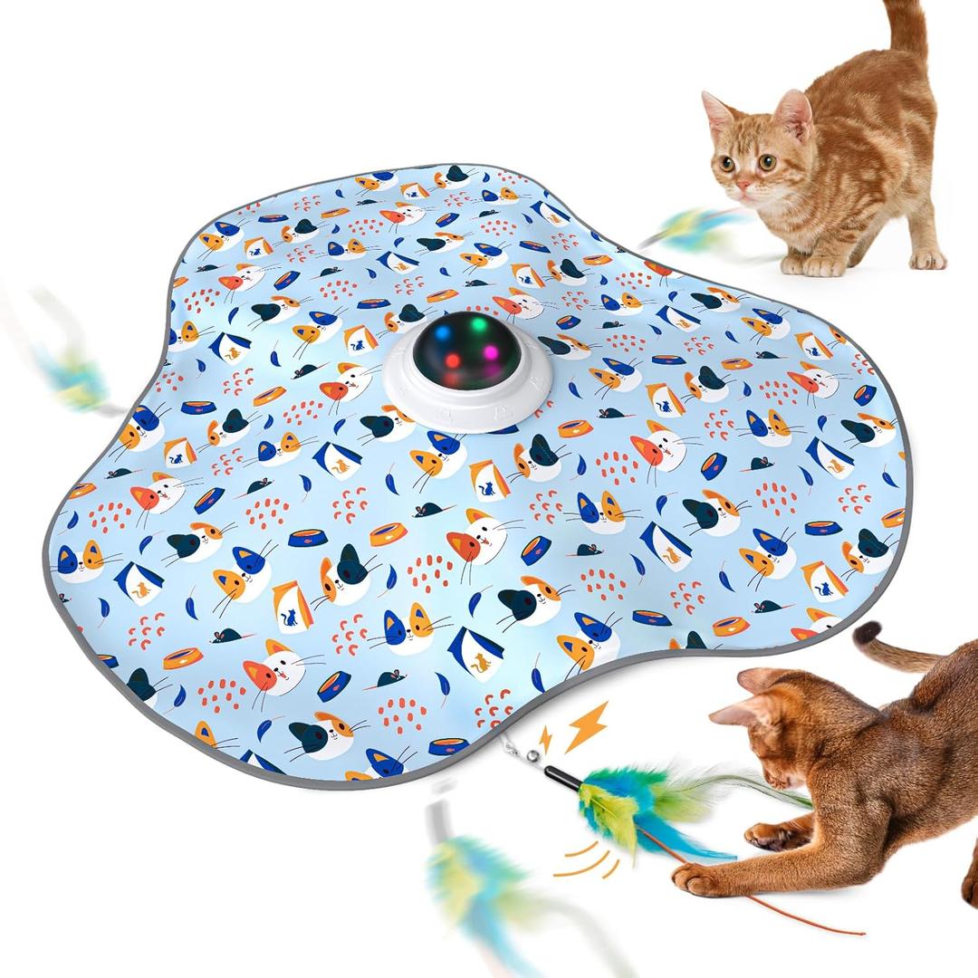 Interactive Cat Toys Rechargeable: Interactive Cats Toy with Chime - Automatic Cat Toys for Indoor Cats, Hide and Seek Toy with Motion, Moving Feather, USB,Blue