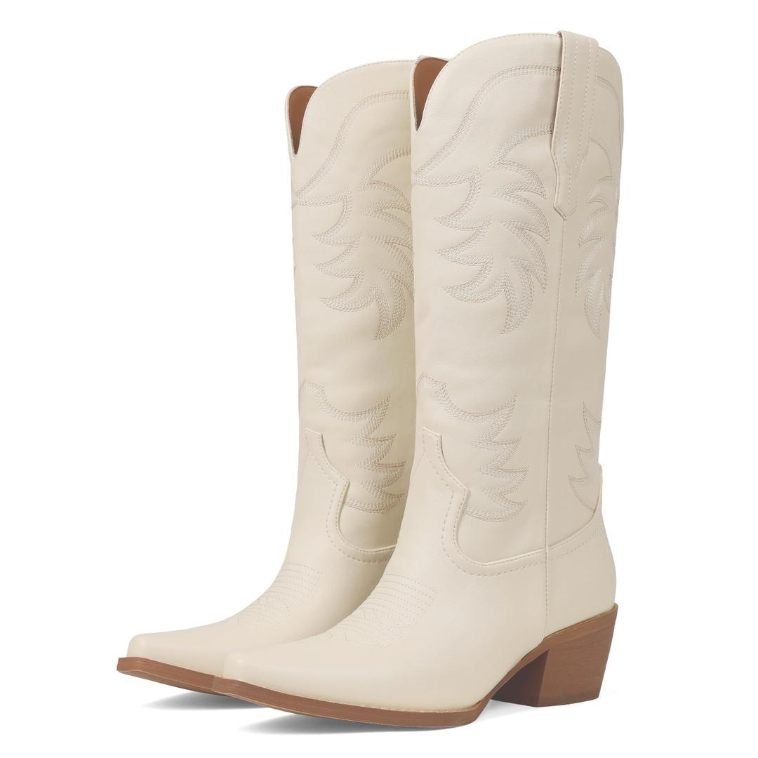 Erocalli Cowboy Boots for Women Faux Leather Cowgirl Boot Snip Toe Chunky Heel Comfortable Mid Calf Fashion Trendy 2026
