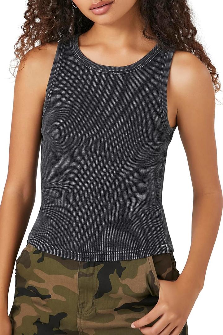 Forever 21 Womens Mineral Wash Waffle Knit Tank Top (M)