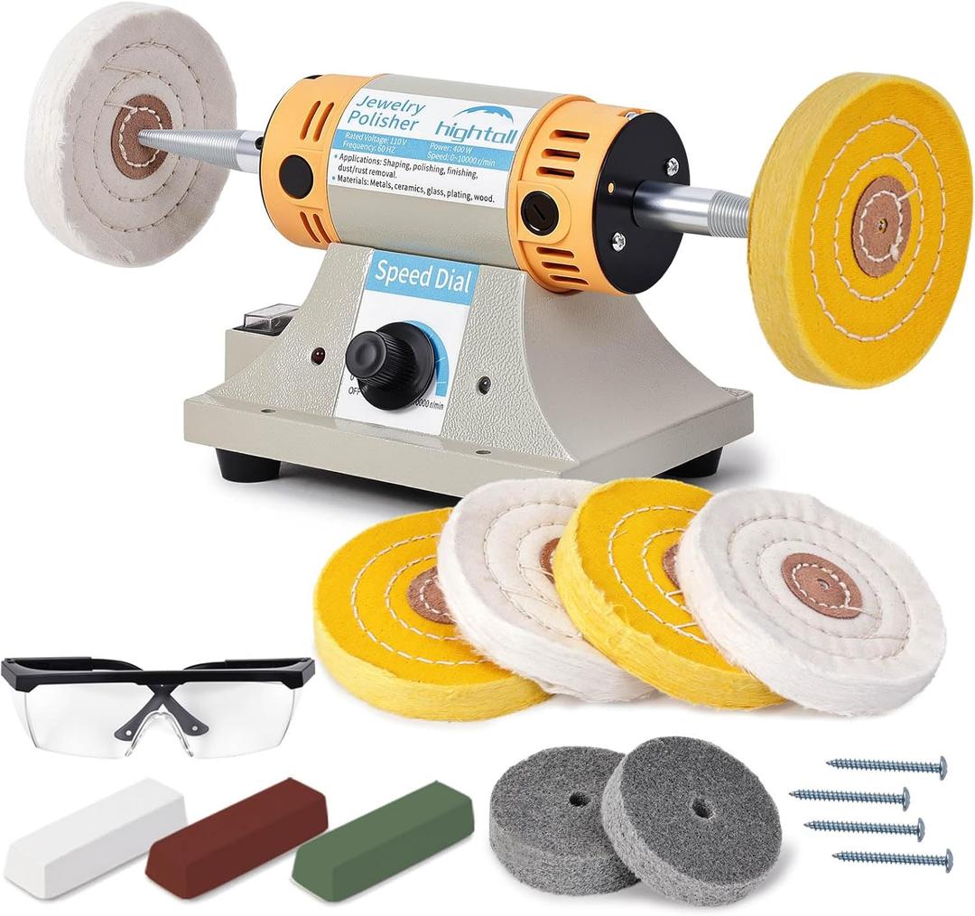 Jewelry Polisher Versatile Polishers & Buffers for Bench Grinder - Ideal for Jewelry Polishing and Finishing Jobs,With 6 Cloth Wheels, 2 Abrasive Fiber Wheels, Safety Glass, 3 Polish Compound