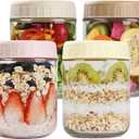 Overnight Oats Containers with Lids, 16oz Glass Jars with Lids 4 pcs, Wide Mouth Mason jars for Salad, Yogurt, Snacks, Meal Prep (Multicolor)