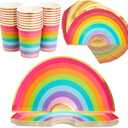 72 Piece Rainbow Party Dinnerware Set - Serves 24 Disposable Die-Cut Plates, Cups & Napkins - Colorful Rainbow Party Decorations for Birthdays & Events