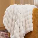 Ultra Soft Cozy Faux Fur Throw Blanket, Fuzzy Plush Thick Bubble Blanket, Luxury Fluffy Blanket for Couch, Sofa, Bedroom, and Living Room, 50x60 Inches, Cream White