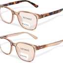 OPTOFENDY Bifocal Reading Glasses for Women, Blue Light Blocking Computer Readers with Spring Hinges, Retro Square Frame (Champagne+light Brown)