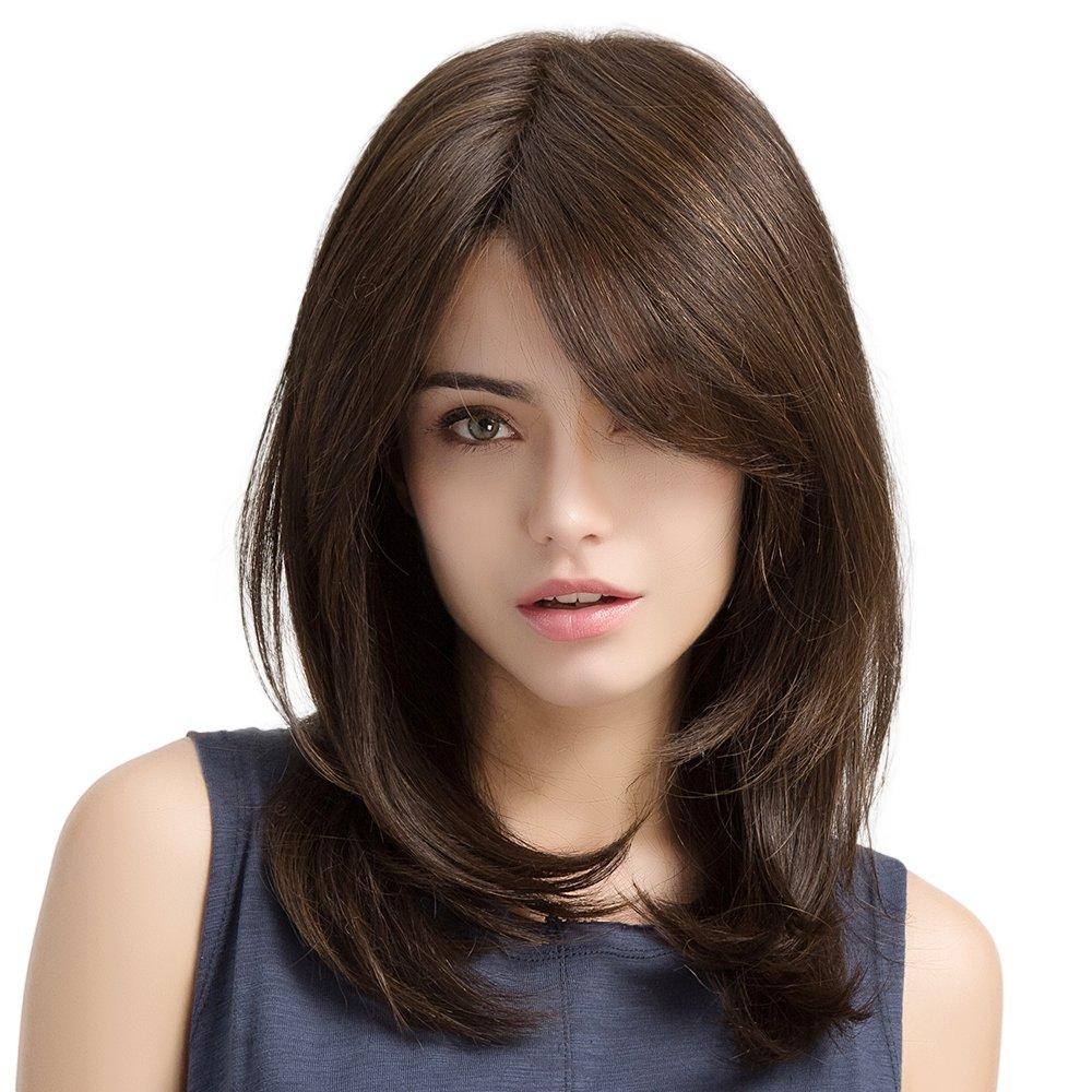 Brown Real Hair Wig for Women, Long Curly Breathable Capless Wigs Human Hair Mixed Synthetic Heat Resistant Tangle Free Natural Look