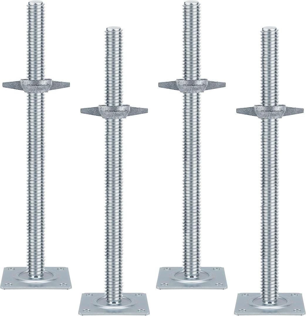 20" Scaffold Adjustable Leveling-Jack Parts - Yzzwer Galvanized Hollow Threaded Rod Scaffolding Feet for Baker Style Scaffolding 4 Pack