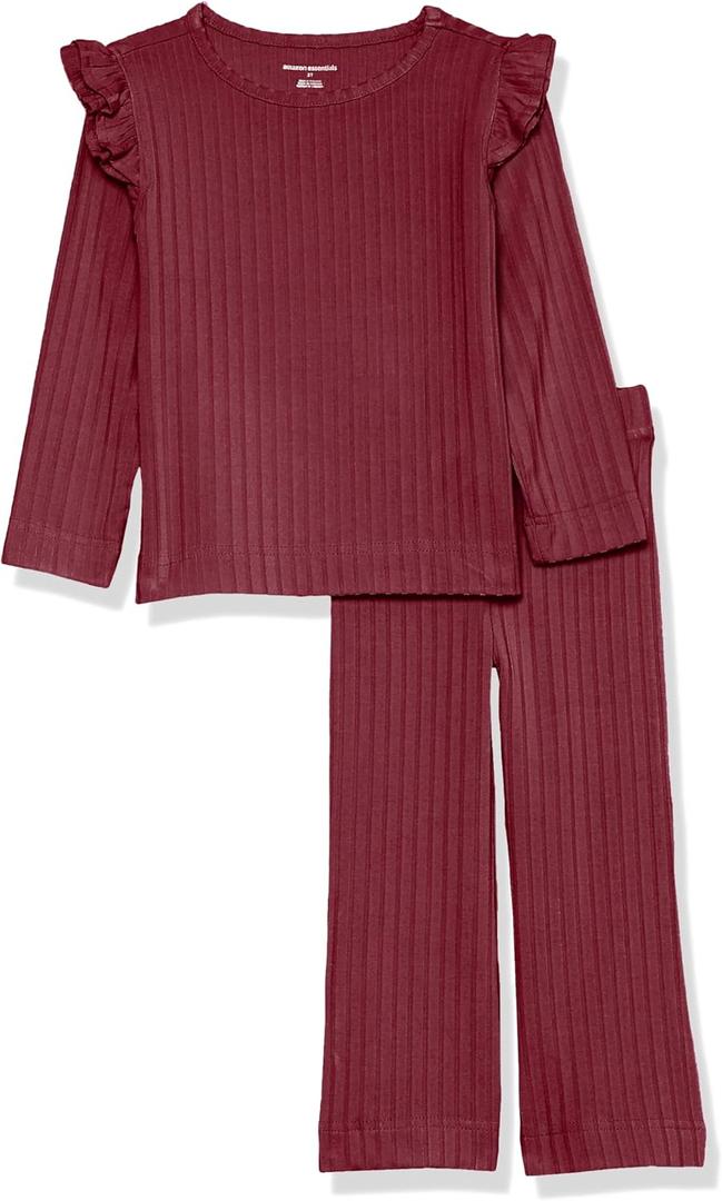 Amazon Essentials Girl's Wide-Rib Outfit Set (Dark Red)