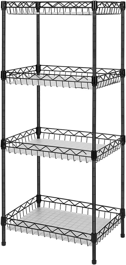 Storage Shelves, 4-Tier Wire Shelving Unit with Baskets Storage Rack Corner Shelf Shelving Adjustable Storage Shelf, 11.8" D x 15.7" W x 47" H, Black
