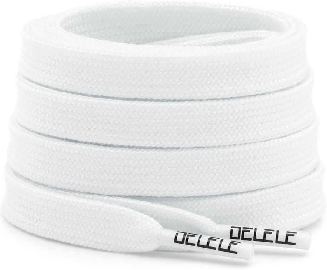 2 x DELELE Sneakers Flat Shoe Laces: 2/5 Inches Wide Athletic Replacement Shoelaces (01 Snow White)