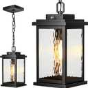 Gleamz Large Outdoor Pendant Lights, Black Dusk to Dawn Outdoor Pendant Lights for Porch, Aluminum Hanging Porch Light with E26 Socket, Waterproof Exterior Hanging Lighting Fixtures for Gazebo Balcony