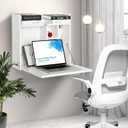 YUSING Wall Mounted Table, Multifunctional Fold Down Wall Mounted Laptop Computer Desk with Storage Compartments for Home, Office, White, 23.5" X 20" X 20"