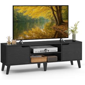 VASAGLE TV Stand for 65-Inch TVs, Entertainment Center with Adjustable Shelf, 58-Inch Long Media Console Table, Transitional Style, for Living Room, Bedroom, Ebony Black ULTV556B01, 58"L X 15.4"W X 5.9"H