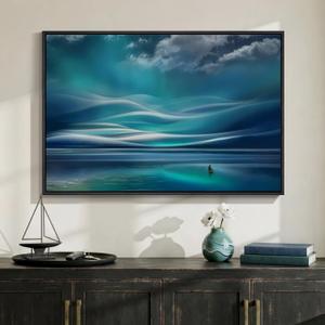 Black Framed Coastal Sailboat Canvas Wall Art, Teal Ocean Landscape Prints Paintings Artwork for Walls, Nautical Wall Decor for Bedroom, Dining Room, Bathroom, Office, Kitchen, Living Room 24x36 In