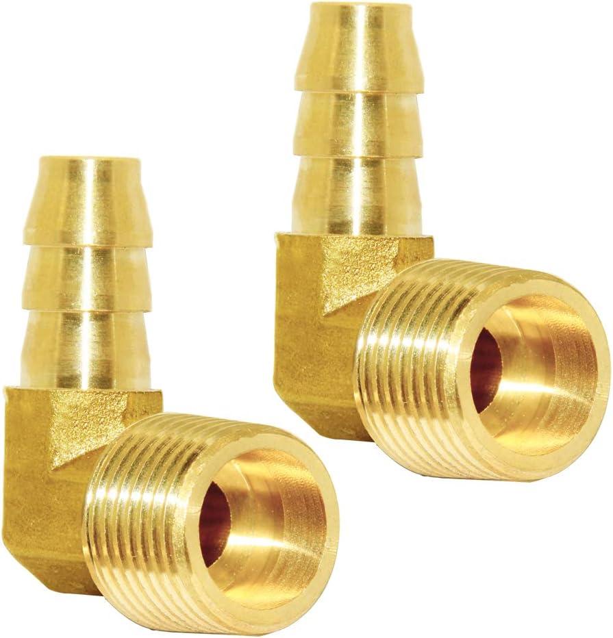 Joywayus Brass Hose Fitting,90 Degree Elbow,3/8" Barb x 3/8" NPT Male Pipe Water/Fuel/Air (Pack of 2)