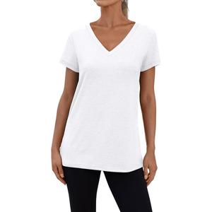 3 Pack V Neck T Shirts for Women Short Sleeve Tshirts Summer Casual Tops Loose Fit Basic Tees White/Gray/Black, Medium