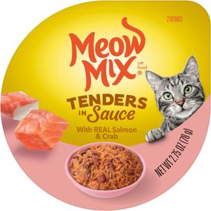 Meow Mix Tenders in Sauce Wet Cat Food, Salmon & Crab, 2.75 Ounce Cup (Pack of 12), BBD 09/20/2027
