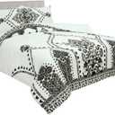 ROYALE LINENS Nikki Chu Varanasi 100% Cotton Comforter and Sham Set, Black/White, Queen