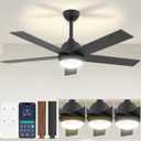 Black Outdoor Ceiling Fan - 52 Inch Ceiling Fans with Lights Remote APP 6 Wind Speeds 3 Color Temperatures Dimming Reversible DC Motor for Outdoor Patio Farmhouse Bedroom Living Room