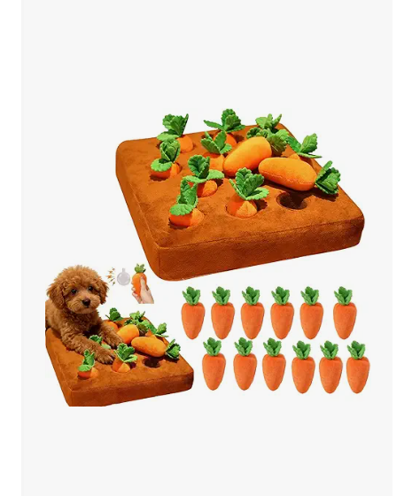 IVVIQQ Interactive Dog Toys，Squeak Carrot Snuffle Mat for Dogs Plush Puzzle Toys 2 in 1 NonSlip Nosework Feed Games for Pet Stress Relief with 12 Carrots…