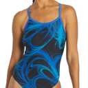 Sporti Thin Strap Athletic One Piece Swimsuit for Women - Multi Limited Printed Pattern - Bathing Swimsuit for Competiton (34, Black/Blue)