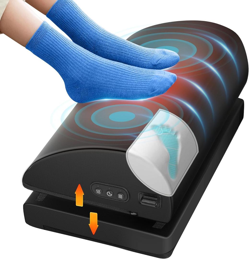 Foot Rest for Under Desk at Work, Heated Foot Stool with Vibration Massage, Adjustable Height Memory Foam Foot Stool,2 Heat Levels Ergonomic Desk Footrest