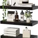 Floating Shelves for Wall Storage, Wall Mounted Rustic Wood Shelves, Modern Hanging Shelves, Display Shelf Organizer for Bathroom, Bedroom, Living Room, Kitchen, Room Dcor 16 inch Set of 3, Black