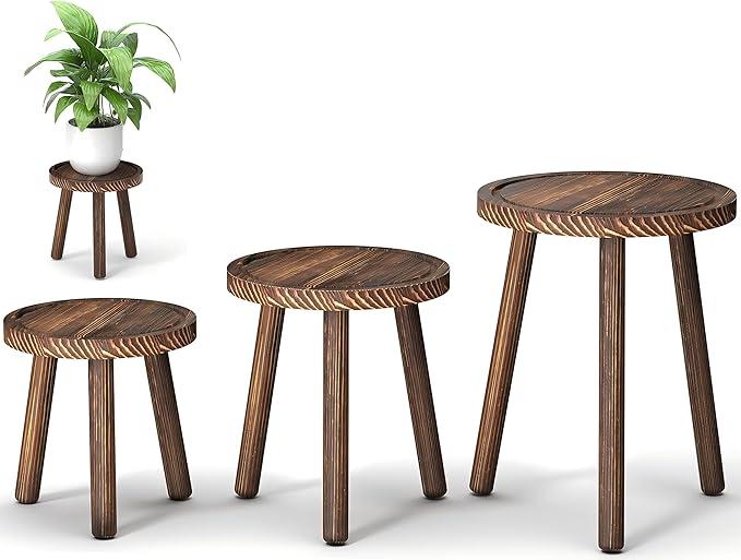 Vecxoty 3Pack Wood Plant Stands Indoor, Single Plant Stand for 612 Inch Pots, MidCentury Modern Plant Stool, Tall Plant Stand for Large Plants Perfect Fit for Living Room, Balcony, Office