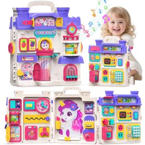 Nicella Busy Board for 1 Year Old Girl Gifts, Montessori Toys for 1 2 Year Old - 56+ Activities Bilingual Music Learning Sensory Toys for Toddlers 1-3 - Birthday Gift for 1+ Year Old Girl Boy (Purple)