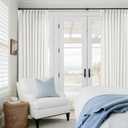 Extra Wide Pinch Pleat Curtains 84 Inches Long for Patio Sliding Glass Door Ivory Linen 60 Inch Wide Curtain Memory Trained Pleated Drapes with Hooks Rings Semi Sheer 60x84 Curtain for Large Window