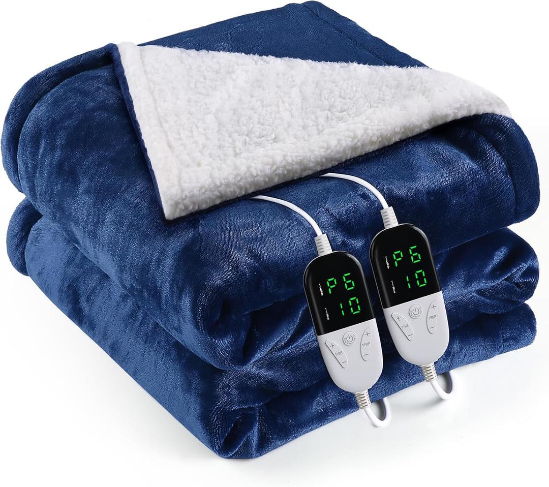 Heated Blanket Electric Queen Size 84"X90",Electric Blanket with 6 Heat Settings & 1-10 Hours Time Settings Auto-Off,Machine Washable Heating Blanket for Home and Office (Blue)