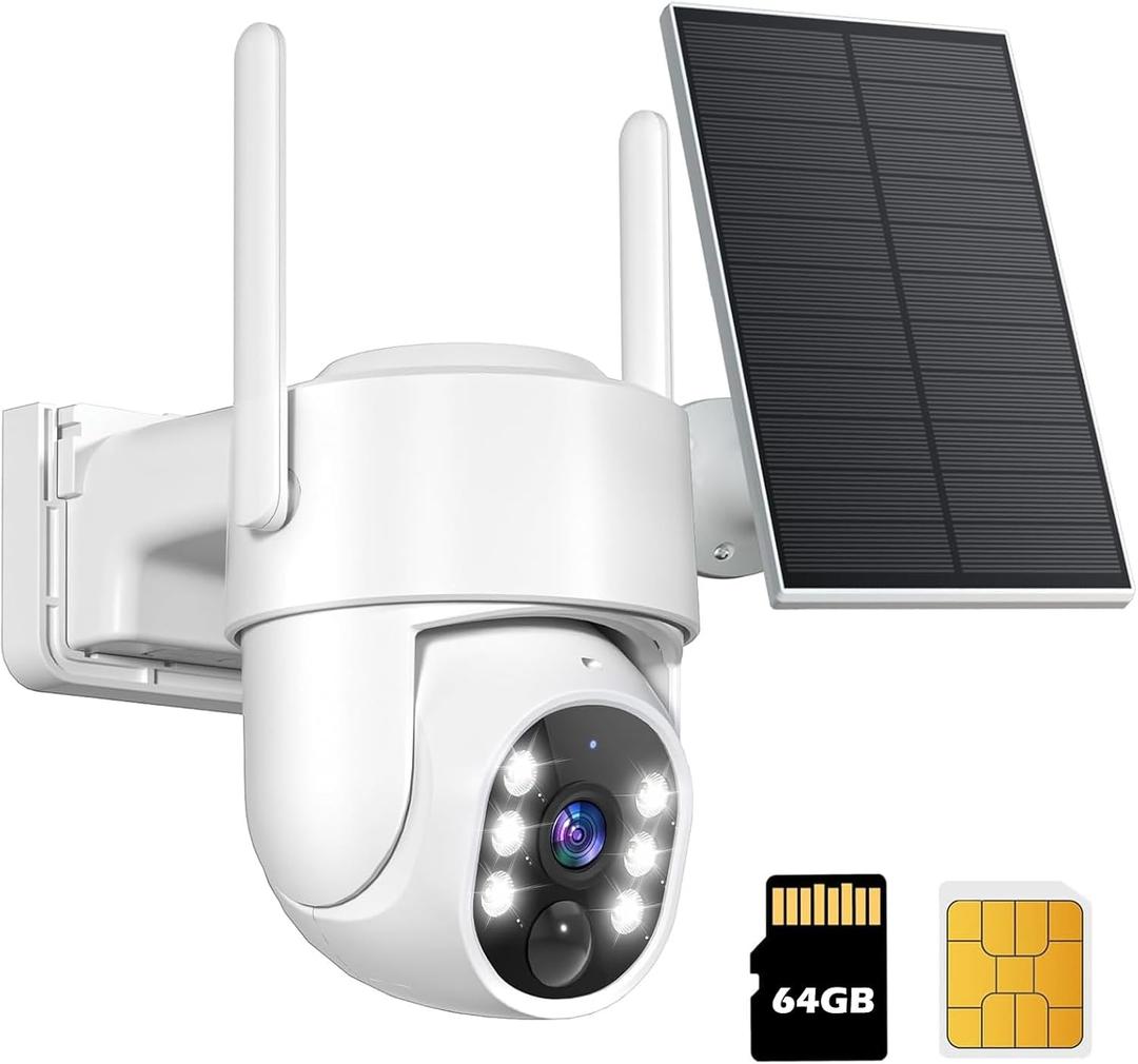 Gianteye 4G LTE Cellular Solar Security Cameras Wireless Outdoor, No WiFi Solar & Battery Powered Outdoor Security Camera, 2K Color Night Vision, Human Detection, Built in TF/SIM Card