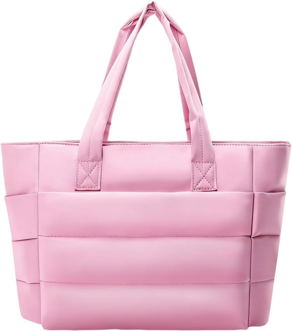 Tote Bag for Women, Puffy Tote Bag with Zipper, Large Quilted Shoulder Bag Handbag with Compartments